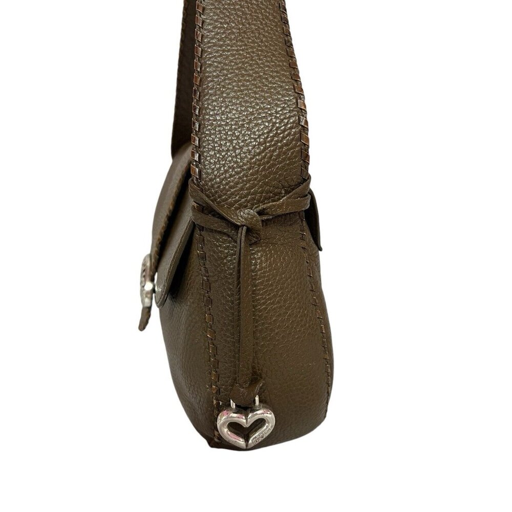 BRIGHTON Shoulder Bag Purse “Tough Collection” Leather Flap Front Logo Brown - Picture 7 of 11